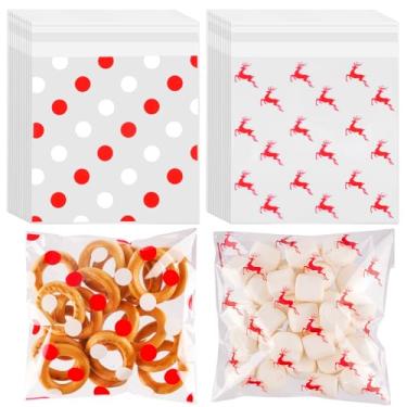 Imagem de CUDICY Sacos de biscoito de celofane, 200 peças, sacos de Natal, 14 x 14 cm, autovedantes, para dar de presente, doces, guloseimas e padaria de férias