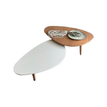 Imagem de Mesa de Centro Dupla com Tampo Orgânico - Design Moderno em MDF 15mm e Pés em Madeira Maciça, Conjunto 90x52cm (Branco)