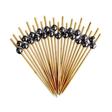 Imagem de Kit 100 Palitos de Bambu para Petiscos 12cm com Ponteira Decorada Ecológicos, Resistentes e Reutilizáveis | APOLLO’S STORE (Preto)