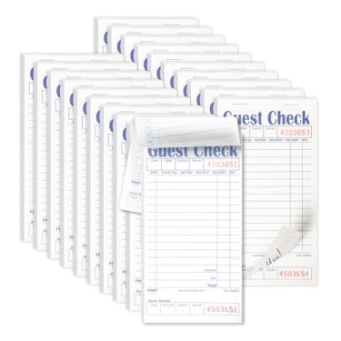 Imagem de [20 blocos, 50 folhas/bloco] Bloco de cheques de hóspedes de peça única para restaurantes, 1 parte de cheque branco perfurado com recibo de convidado inferior para bares, cafés e pedidos de restaurantes