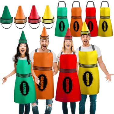 Imagem de Conjunto de 8 peças para fantasia de giz de cera colorido e chapéus de gnomo engraçados, conjunto de roupa de giz de cera para adultos, homens, mulheres, grupo familiar, vestido engraçado para escola