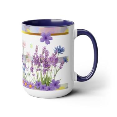 Imagem de Caneca de lavanda de 325 g e 425 g, flores em aquarela, presentes de borboleta, caneca de flor, caneca de flores prensadas, caneca de lavanda, caneca de café floral, canecas fofas (azul-marinho, 425