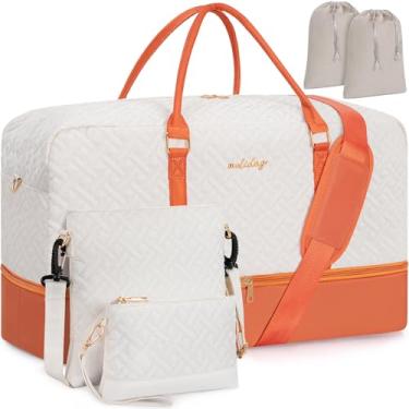 Imagem de WELIDAY Bolsa feminina de fim de semana grande com compartimento para sapatos à prova d'água, bolsa esportiva para viagens/negócios, Bege e marrom