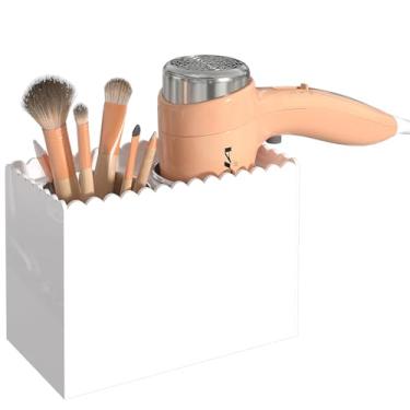 Imagem de Organizador de ferramentas de cabelo, suporte de parede para secador de cabelo com 2 xícaras, organizador de ferramentas de acrílico para pentear, alisador, ferramentas de estilo para banheiro
