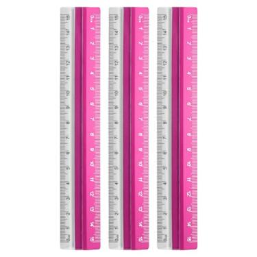 Imagem de Generic 3 peças régua reta 15 cm régua de transferidor de liga de alumínio de plástico métrico ferramenta de medida geométrica para escritório de arquiteto artista, rosa