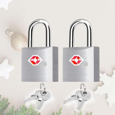 Imagem de Pacote com 2 fechaduras de bagagem de viagem aprovadas pela TSA com chaves, cadeado com chave de liga de alumínio, cadeado pequeno de metal, cadeados à prova de intempéries para mochila, armário de