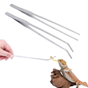 Imagem de 2 pinças longas de aquário, pinças retas e curvas de 27 cm, pinças de alimentação de répteis de aço inoxidável, alimentador de ferramentas de terrário para lagartos, acessórios de tanque de dragão