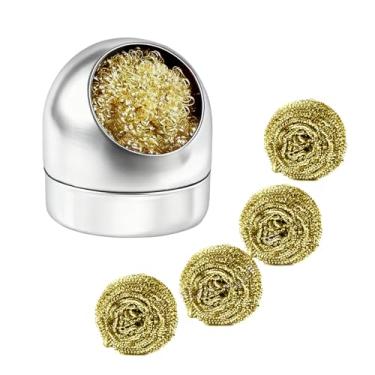 Imagem de Limpador de ponta de solda para limpeza de arame e suporte, kit de limpeza de ponta de latão macio com 5 peças de fio de limpeza de ponta de solda e 1 suporte para limpeza de ferros e pontas de solda, sem necessidade de água