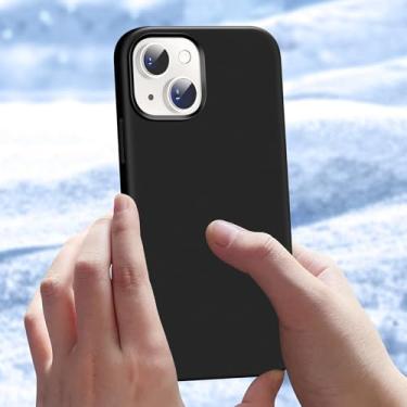 Imagem de Capa para celular compatível com iPhone 14 Plus de 6,7 polegadas, de silicone líquido fino, 4 camadas, capa protetora com forro de microfibra antiarranhões (preto)