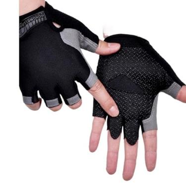 Imagem de Luvas de ciclismo elásticas respiráveis de meio dedo, luvas unissex de treinamento de academia, caminhadas, para mulheres e homens (preto)