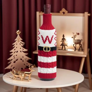 Imagem de Capa de garrafa de vinho de Natal, enfeite de mesa para festas sazonais, sala de jantar ou exibição em casa, letra W