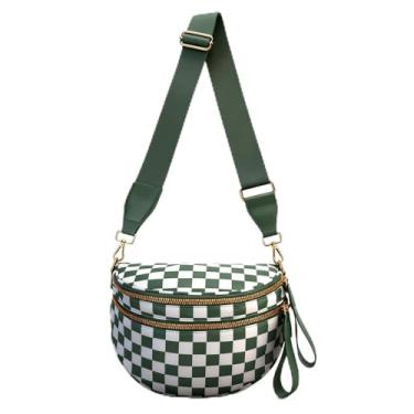 Imagem de TOPNICE Bolsa tiracolo quadriculada espaçosa de nylon transversal para mamãe para mulheres e viagens, Xadrez verde feijão, 11.8 x 8.5 x 5.5 inch, Xadrez