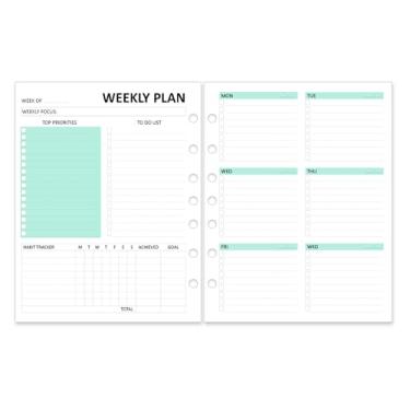 Imagem de Recargas de agenda semanal para fichário A5 – 53 folhas/106 páginas, inserções coloridas sem data, perfuradas com 7 furos, papel branco de 100 g/m², inserções de planejador A5, dura 1 ano, sem data