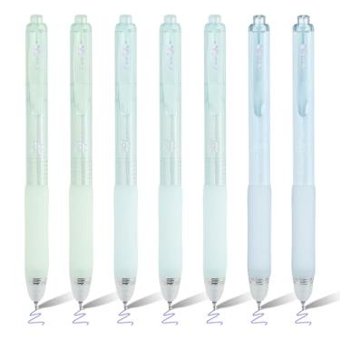 Imagem de BAYTORY 7 canetas de gel apagáveis retráteis, canetas de tinta azul perfumadas de ponta fina de 0,5 mm com borrachas, escrita suave faz com que os erros desapareçam para anotações de palavras cruzadas