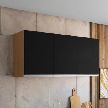 Imagem de Armário de Geladeira Aereo 3 Portas Andreia 120cm AJL Móveis, Amêndoa 