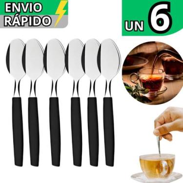 Imagem de Kit 6 Colher Colheres de Chá Café Em Inox Cabo de Plástico Resistente 