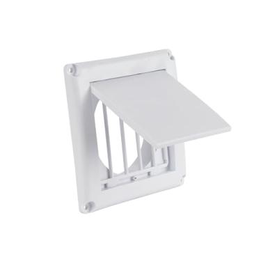 Imagem de EverSafe ESDEV4PWC Capa de secadora de 10 cm com gola para saída de capô de ventilação de parede externa, grade de fluxo de ar automática, montagem embutida, acúmulo anti-fiapos, proteção da vida