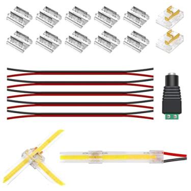 Imagem de Conector de fita LED MALIGAZA COB para PCB de 8 mm, conector de canto de conexão rápida sem solda sem fio, 10 conectores + 5 fios + 1 conector DC (para PCB de 2 pinos de 8 mm (0,31 pol)