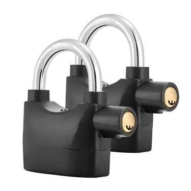 Imagem de Kit 2 Cadeado Antifurto com Alarme Sonoro Curto para Motocicleta Bicicleta Moto 6 Chaves Bateria