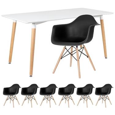 Imagem de Loft7, Mesa de jantar retangular Eames 80 x 160 cm + 6 cadeiras Eiffel DAW