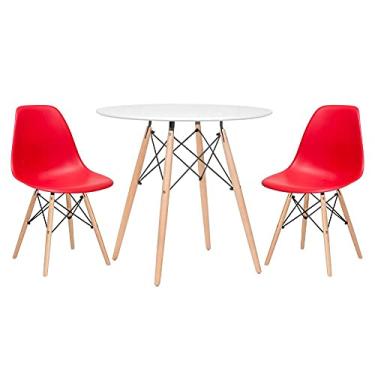 Imagem de Loft7, Kit - Mesa redonda Eames 80 cm branco + 2 cadeiras Eiffel Dsw Vermelho