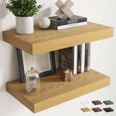 Imagem de Prateleiras flutuantes de 61 cm para parede, conjunto de 2, prateleiras de banheiro de grão de madeira de 30 cm D com suportes invisíveis, fácil instalação, prateleiras de armazenamento de madeira