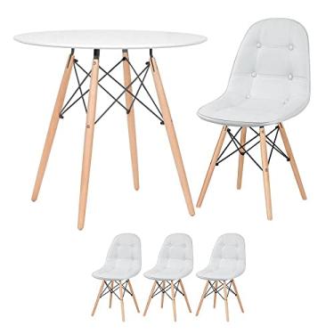 Imagem de Loft7, KIT - Mesa Eames 80 cm branco + 3 cadeiras Eames Botonê cinza claro
