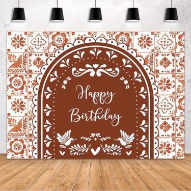 Imagem de MEHOFOND 2,1 x 1,5 m pano de fundo mexicano feliz aniversário marrom mexicano papel picado pano de fundo para fotografia tema Fiesta para crianças adultos festa de aniversário cinco de maio