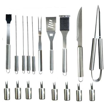 Imagem de Kit Churrasco 19 Peças Gourmet Aço Inox E Maleta Alumínio