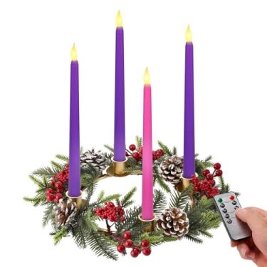 Imagem de Conjunto de guirlanda de vela do advento de Natal – guirlanda de Natal de 45 cm com castiçais, 4 velas, frutas vermelhas, pinhas para decoração de festa de celebração da igreja em casa
