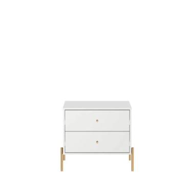 Imagem de Mesa de Cabeceira Jasper 63 cm - Branco Gloss c/Dourado