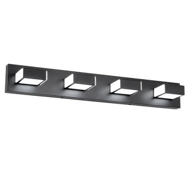Imagem de BrkNit Luminárias Led Modernas Para Banheiro (Frias 6000K), 4 Luzes Pretas Penteadeira, Iluminação De Parede Sobre Espelho Com Ângulo Ajustável 350°