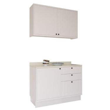 Imagem de Cozinha Modulada Pequena Herval Viana, 3 Peças, Branco Ártico e Cinza Argila, 120 cm