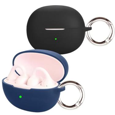 Imagem de [Pacote com 2] Capa easyBee compatível com Baseus Bass BC1 capa de carregamento de fone de ouvido Bluetooth de orelha aberta com 2 chaveiros, kit de proteção ultrafina à prova de choque de silicone