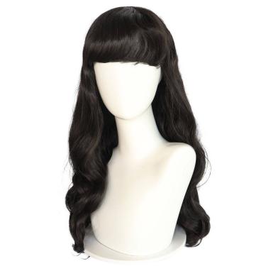 Imagem de Peruca de 62 cm de comprimento ondulada com franja de ar para mulheres em preto natural