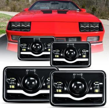 Imagem de LLPTA 4 peças retangulares H4651/H4652/H4656/H4666/H4666 de substituição de feixe selado LED Halo conjunto de faróis de projetor H4/9003/HB2 kit de conversão branco farol baixo/alto DRL luzes diurnas