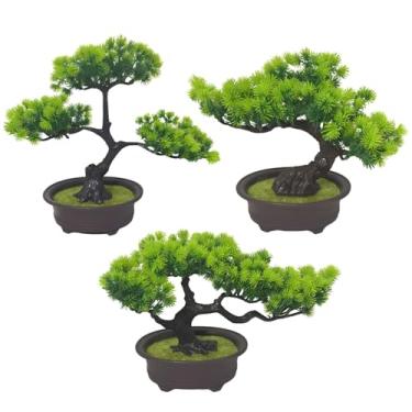 Imagem de Conjunto de árvores decorativas de bonsai artificiais, pinheiro, cabeça de dragão, estilos de meia lua em vasos de plástico com grama sintética para uso doméstico e no escritório