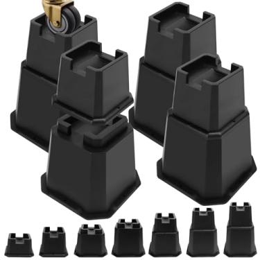 Imagem de MCXYEM Elevadores de cama para móveis de cama elevadores de cama empilháveis com rodas e ranhuras antiderrapantes - Elevadores de estrutura de cama de altura ajustável para serviço pesado para