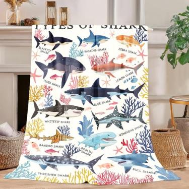 Imagem de Cobertor de tubarão, cobertor de tubarão, super macio, flanela de lã, presentes para meninos, meninas, homens, mulheres, amantes, adultos, coisas para sofá, cama, decoração de quarto 101 x 127 cm