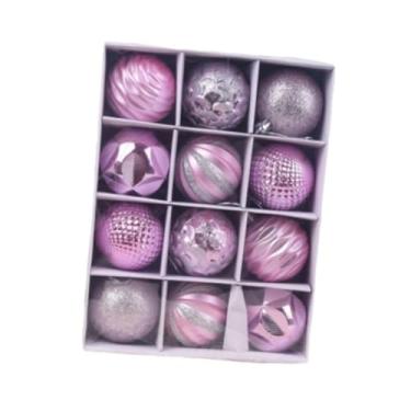 Imagem de Nishiyuenyi Conjunto de 12 enfeites de Natal para pendurar na árvore, com lâmpadas de 6 cm (2,36"), ideais para decoração de casa e aniversários, Rosa