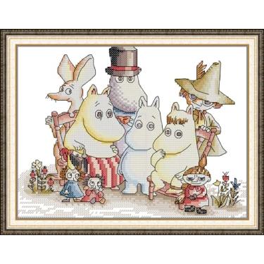 Imagem de CrossNest Kit de ponto cruz com contagem de animais de 14 quilates para iniciantes, conjunto completo de bordado DIY não impresso com padrão e ferramentas, pano Aida premium e fios (a família