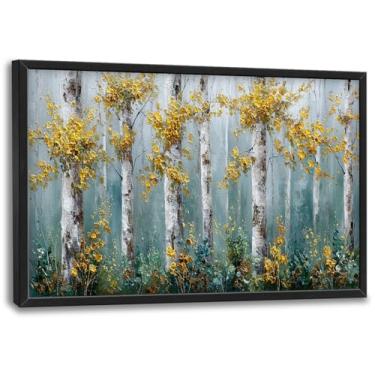 Imagem de Arte de parede grande para sala de estar, tela de bétula branca, decoração de parede, imagens de árvores, pinturas de floresta, impressões de natureza, grandes obras de arte emolduradas, decorações