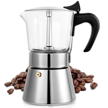 Imagem de Suiitat Pote Moka de indução, 9 xícaras (450 g) com tampa de vidro de cristal e panela Moka de aço inoxidável, cafeteira de café expresso clássica, prata