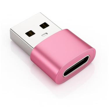 Imagem de Adaptador USB para USB-C, Conversor USB-A Macho para Tipo C Fêmea, Compacto (rosa)