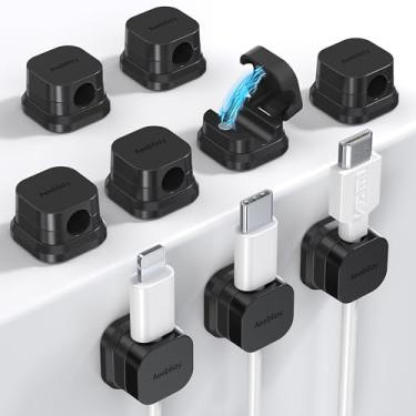 Imagem de Pacote com 9 clipes magnéticos para cabos, acessórios de gerenciamento de cabos de mesa, clipes de cabo, suporte de fio USB adesivo organizador para casa, escritório, telefone, parede, mesa de