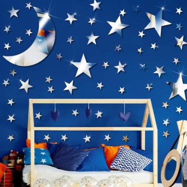 Imagem de Adesivos de parede espelhados Zonon 61 peças Moon Stars Acrylic