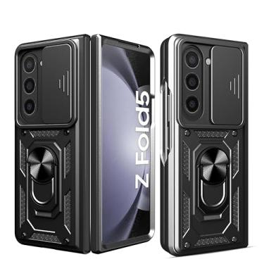 Imagem de Asuwish Capa de telefone para Samsung Galaxy Z Fold 5 5G 2023 com capa de câmera deslizante e protetor de tela de vidro temperado suporte rígido anel suporte acessórios de celular híbrido ZFold5 Z5 G