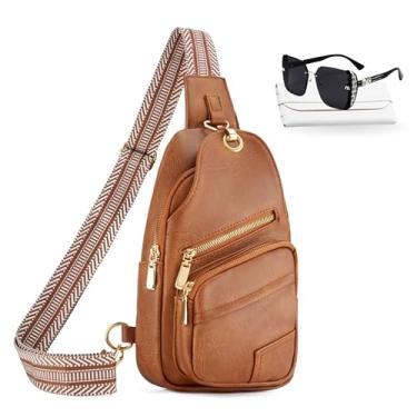 Imagem de Conjunto de mochilas, bolsas transversais para mulheres, pochetes sobre o ombro com óculos de sol, 02-marrom