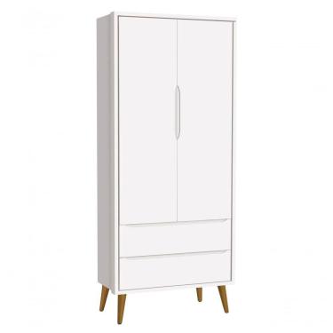 Imagem de Guarda-roupa Retrô 2 Portas Théo New Branco Fosco Com Madeira - Moveisaqui