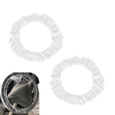 Imagem de CyperFair Capa de volante descartável de 100 peças, protetor de volante descartável extensível para todas as estações, quantidade suficiente de acessórios de manutenção para a maioria dos carros